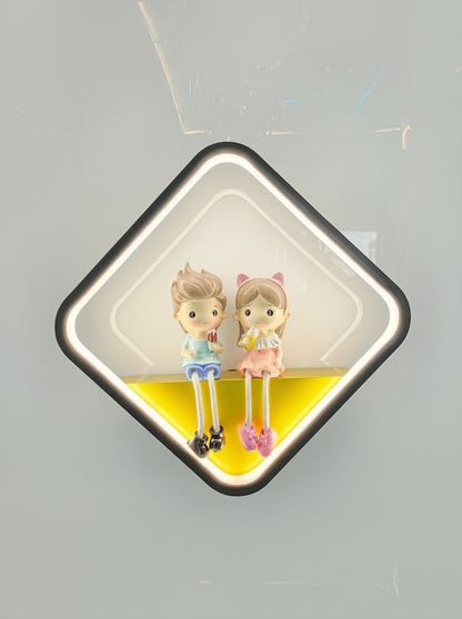 Swanart cute couple kids' night light with boy and girl figurines emitting soft LED glow, ideal for nursery or bedroom decor.