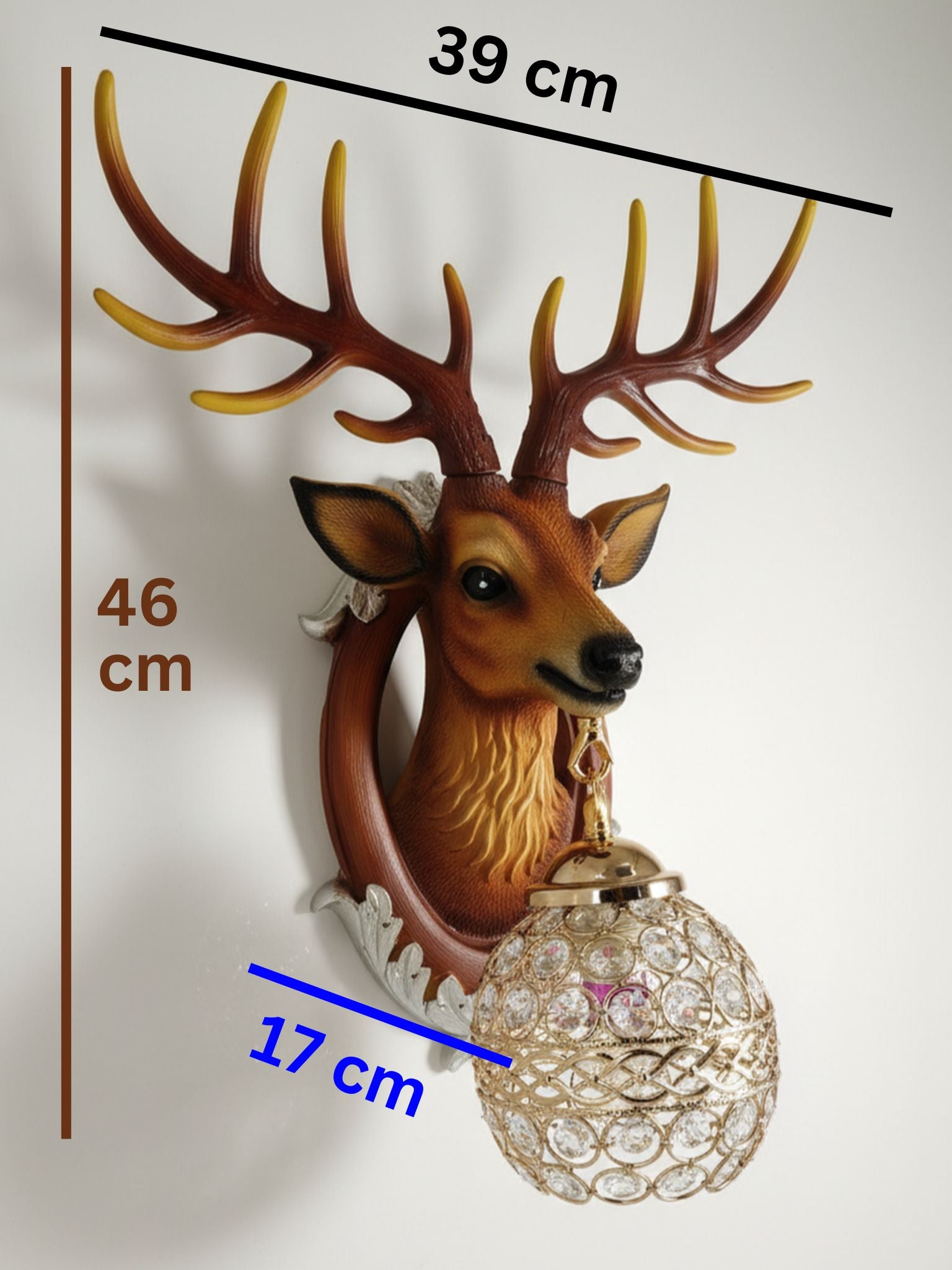 Swanart charming deer head wall sconce with crystal globe lamp, gold accents, deer antlers, decorative wall lighting for living room or bedroom
