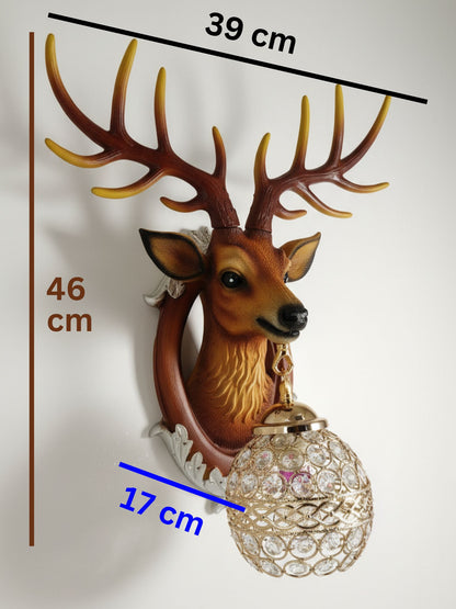 Swanart charming deer head wall sconce with crystal globe lamp, gold accents, deer antlers, decorative wall lighting for living room or bedroom