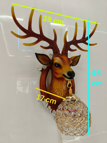Swanart Charming Deer Head Wall Sconce with Crystal Globe Lamp – Decorative Wall Lighting for Living Room, Bedroom, Hallway – Artistic Design, Deer Antlers, Gold Accents – Unique Home Décor Feature