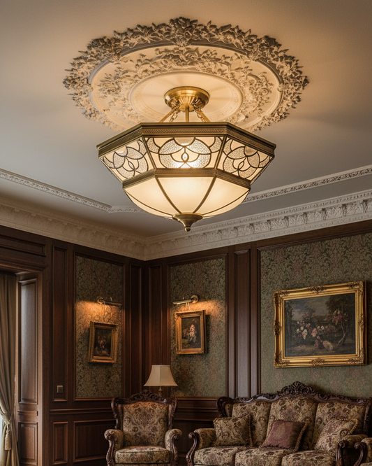 Swanart vintage gold semi-flush ceiling light with 48cm diameter, featuring elegant design and classic style.