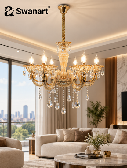 Elegant Swanart Venetian glass Italian chandelier featuring intricate glass details and classic chandelier design for luxurious lighting.
