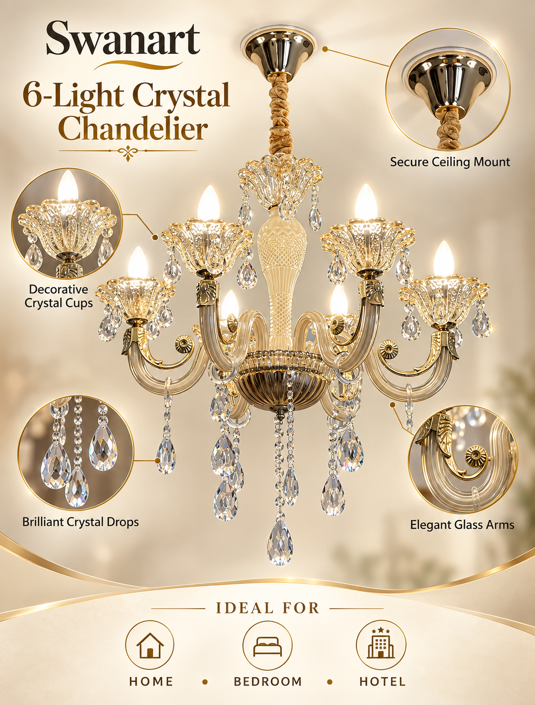 Elegant Swanart Venetian glass Italian chandelier with intricate design, perfect for timeless ambiance and sophisticated lighting.