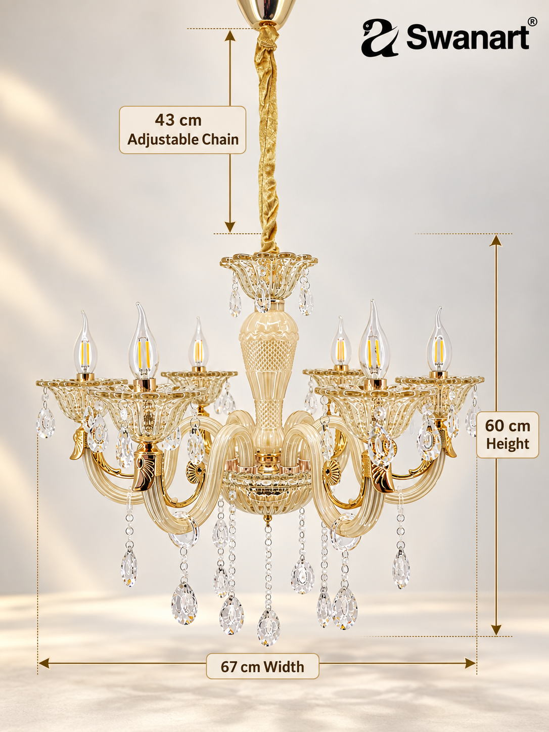 Swanart Venetian glass Italian chandelier with intricate design and elegant crystal details, perfect for timeless ambiance.