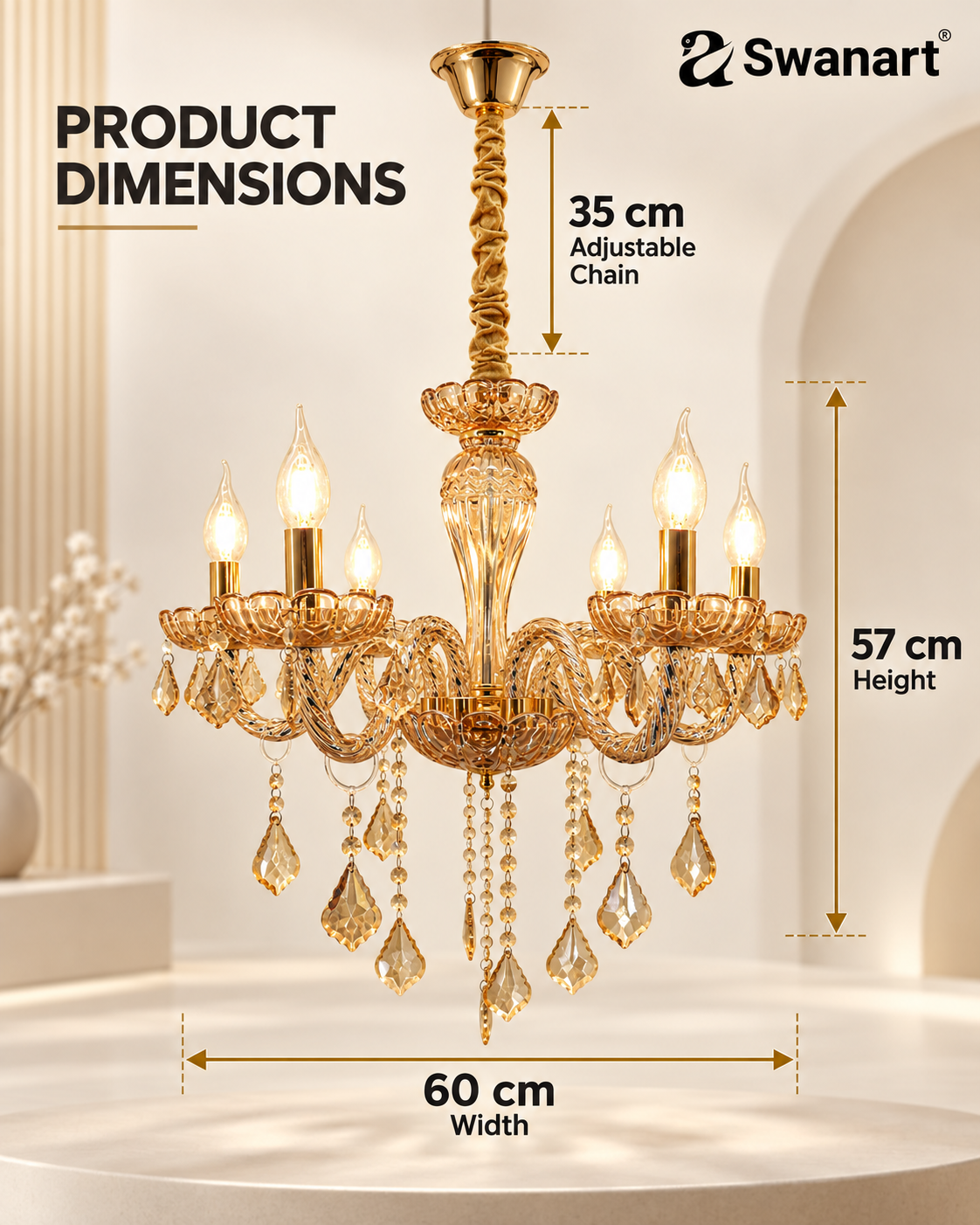 Swanart modern Italian chandelier with clear K9 crystal pendants, ceiling light fixture and pendant lamp for elegant lighting.