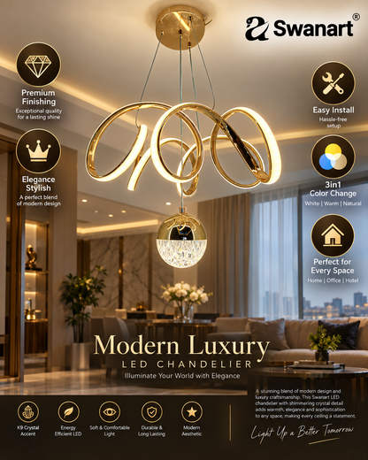 Swanart fiberglass vortex pendant light with sleek profile, modern LED hanging fixture for residential and professional interiors