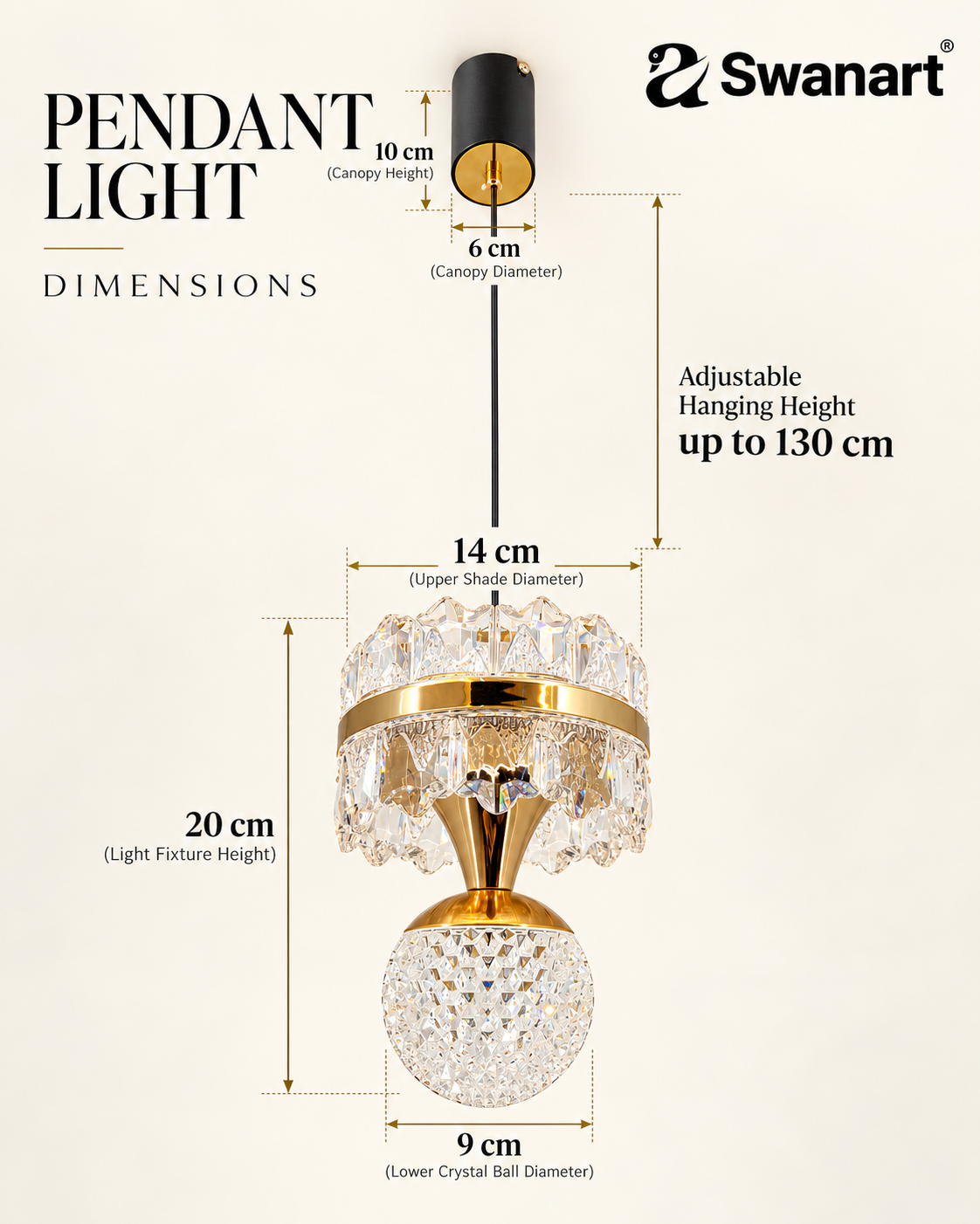 Swanart HaloA2 crystal pendant light with 3-in-1 color change LED, hanging ceiling lamp featuring crystal and metal design.