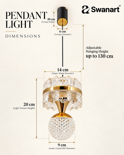 Swanart HaloA2 crystal pendant light with 3-in-1 color change LED, hanging ceiling lamp featuring crystal and metal design.