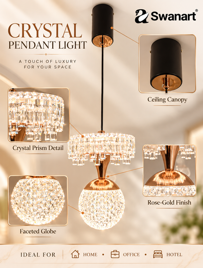 Modern black and rose gold 2-tier crystal pendant light by Swanart with elegant hanging crystal details.