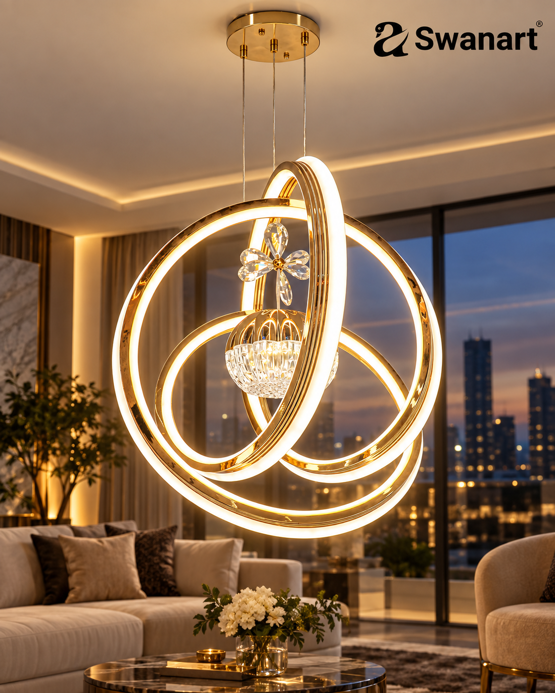 Modern Swanart Orbis fibreglass hanging light with innovative illumination design, showcasing sleek and contemporary lighting trends.