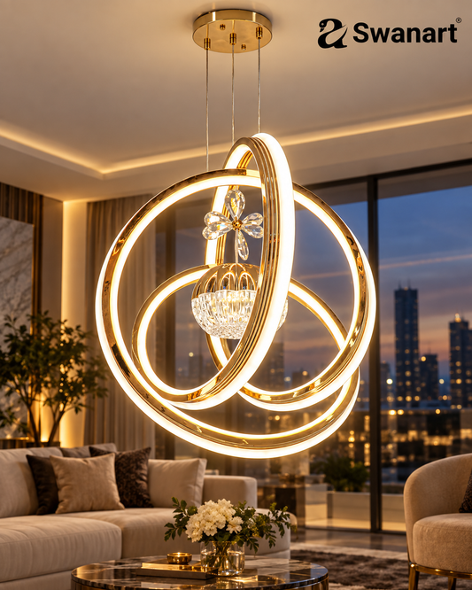 Modern Swanart Orbis fibreglass hanging light with innovative illumination design, showcasing sleek and contemporary lighting trends.