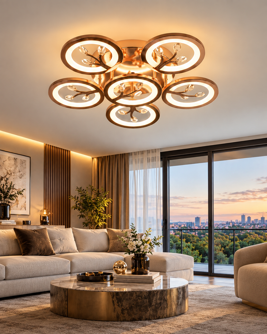 Swanart crystal chandelier with rose gold finish, elegant leaf design, dimmable 3-color LED lights, remote control for modern dining or living room