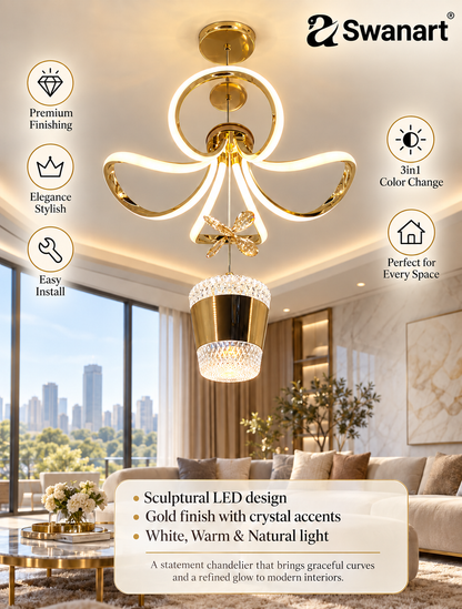 Swanart white ceiling light fixture in a living room, modern design suitable for multiple rooms, with a sleek, minimalist look