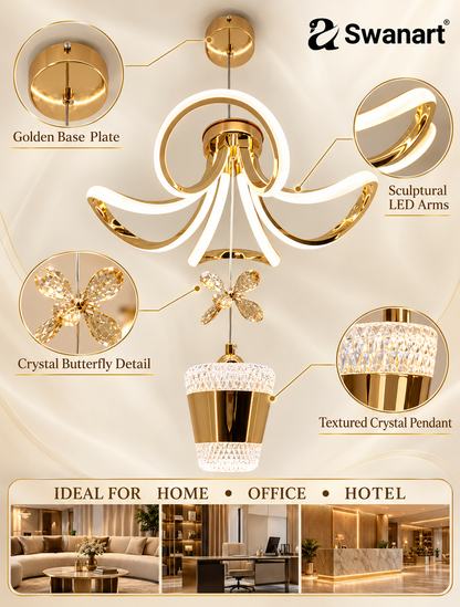 White Swanart living room ceiling light fixture with multiple room compatibility, modern design, and sleek appearance.
