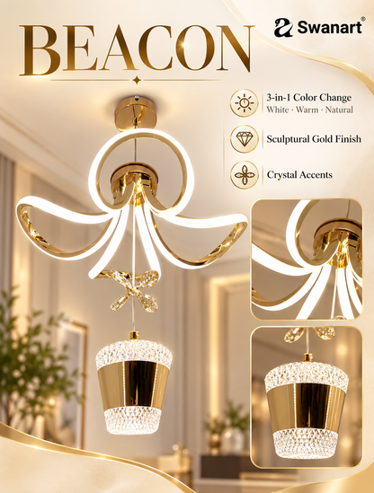White Swanart living room ceiling light fixture with modern design, suitable for multiple rooms, mounted on ceiling.
