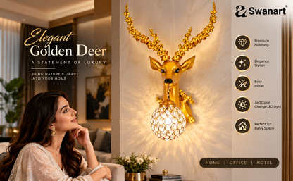 Swanart Elegant Deer Wall Lighting Fixture - Antler Design LED Sconce for Rustic Home Decor Light