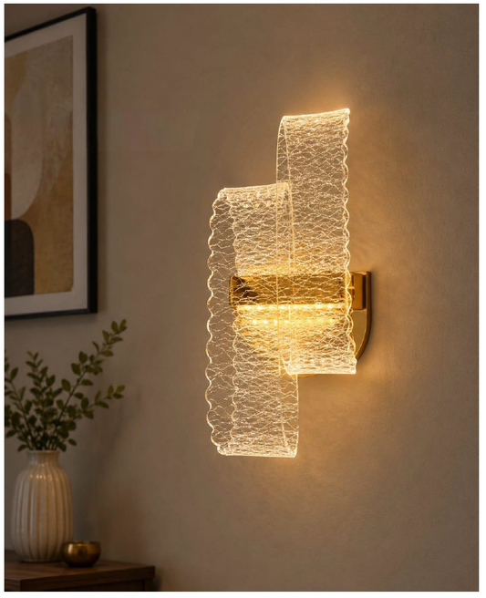 Swanart Modern Crystal Glass LED Wall Light, Decorative Wall Sconce, Golden Wall Lamp, Luxury Bedroom Light, Designer Wall Light for Living Room, Hallway & Bedside Decor