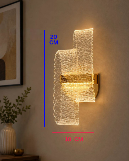 Swanart Modern Crystal Glass LED Wall Light, Decorative Wall Sconce, Golden Wall Lamp, Luxury Bedroom Light, Designer Wall Light for Living Room, Hallway & Bedside Decor