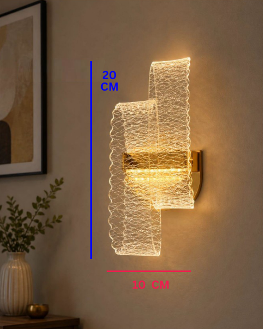 Swanart Modern Crystal Glass LED Wall Light, Decorative Wall Sconce, Golden Wall Lamp, Luxury Bedroom Light, Designer Wall Light for Living Room, Hallway & Bedside Decor