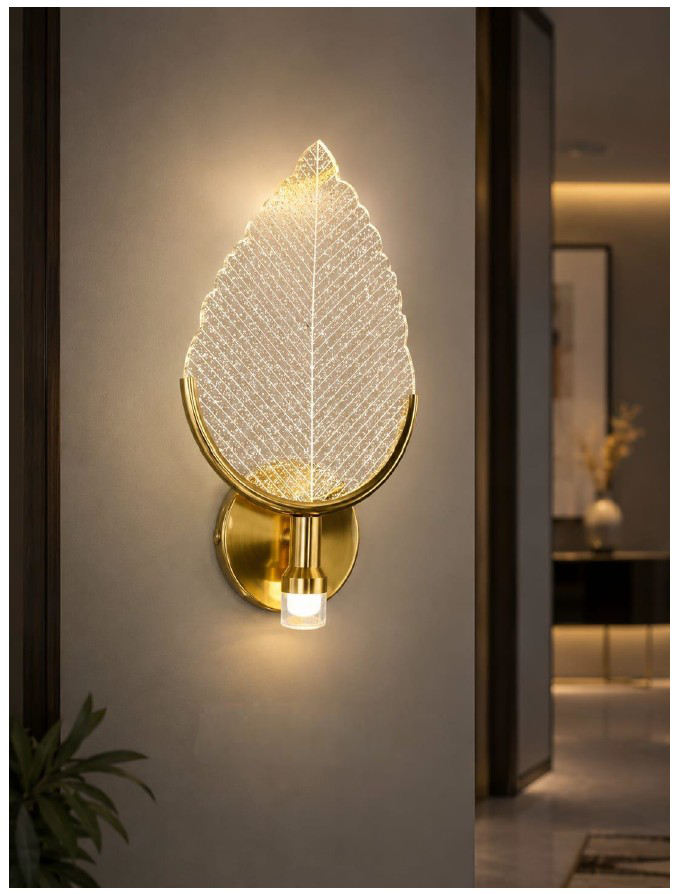 Swanart Leaf LED Wall Light, Decorative Wall Lamp, Modern Wall Light, Golden Wall Sconce, Crystal Leaf Light for Bedroom, Living Room, Hallway & Home Décor