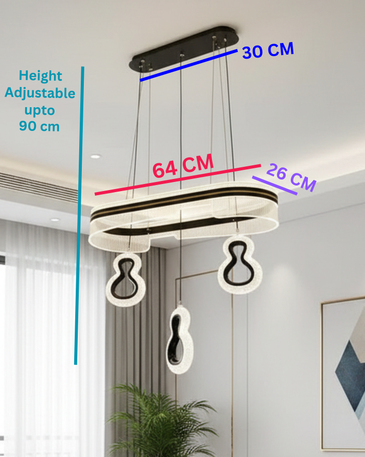 Modern Swanart LED pendant chandelier with black and gold acrylic design, adjustable hanging ceiling light for living and dining rooms.