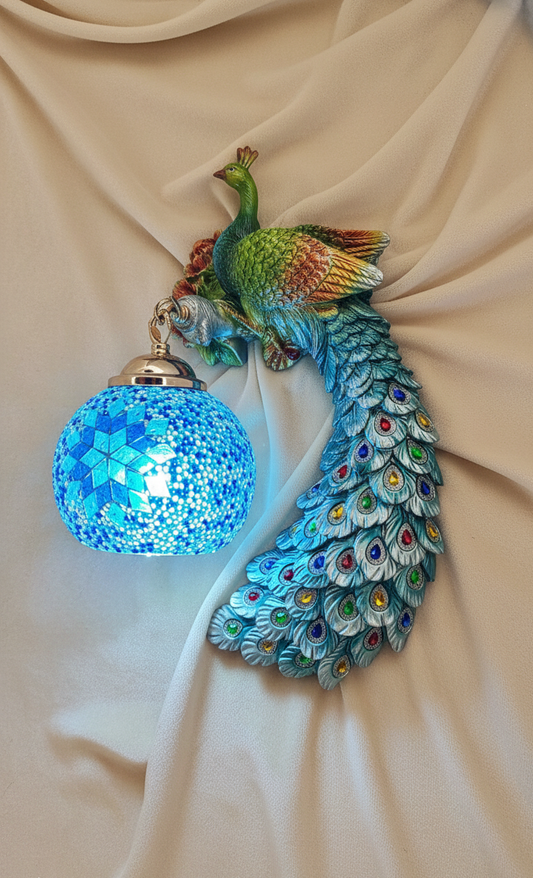 swanart Aurepeck Peacock Wall Light with Mosaic Glass Shade, Decorative LED Wall Lamp for Living Room, Bedroom, Hallway & Home Décor, Multicolor Artistic Wall Sconce - Swanart