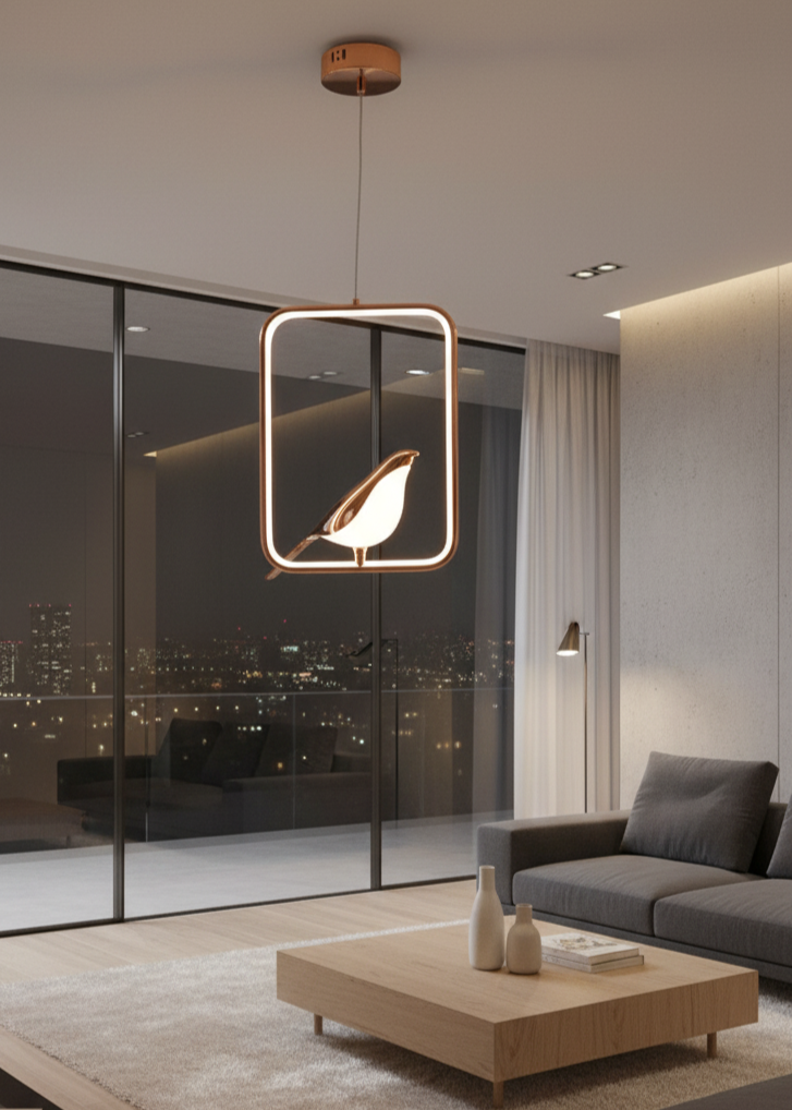 Swanart Metal Chirpy Pendant Light with elegant modern design, hanging ceiling lamp for home, dining, or living room decor.