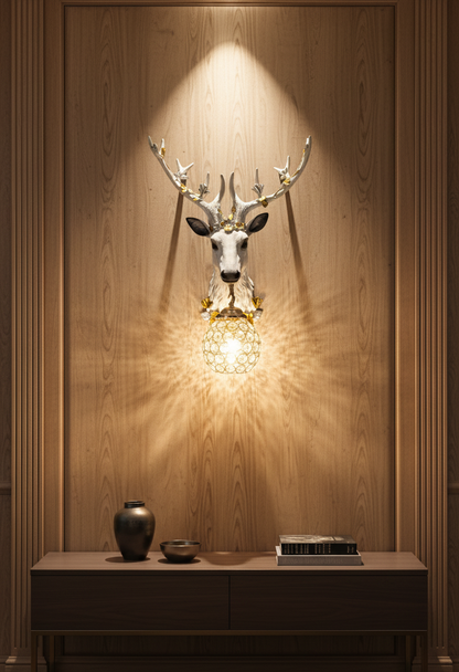 Swanart Elegant Deer Head Wall Lamp with Golden Crystal Pendant, 64cm Wall Mounted Light Fixture for Living Room, Bedroom, or Hallway - Unique Artistic Decor with Warm Glow - Modern & Luxurious Design - Swanart