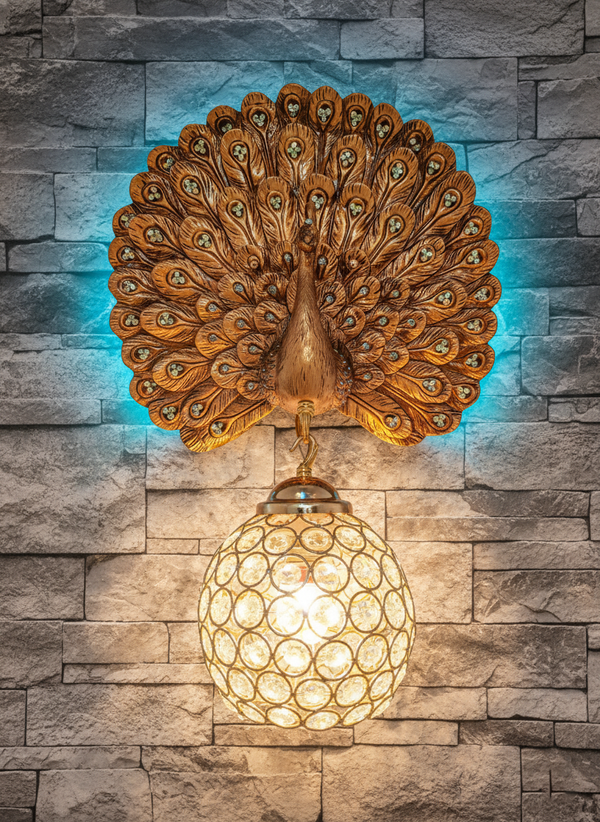 Swanart Elegant Peacock LED Wall Light for Home Decor | Premium Golden