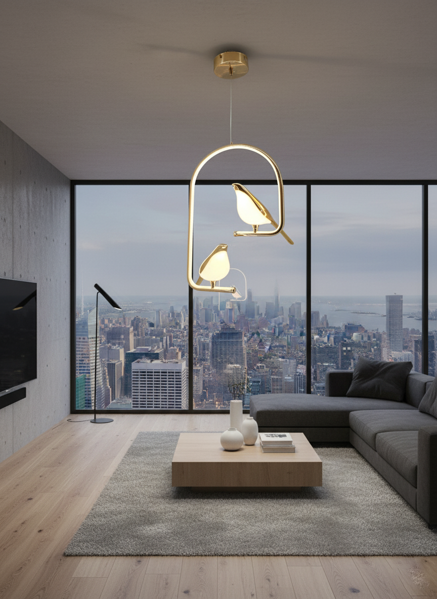 Swanart Modern Dual Bird LED Pendant Light – Elegant Gold Finish Hanging Chandelier for Living Room, Dining, Bedroom & Home Decor Lighting | Unique Artistic Ceiling Lamp Fixture - Swanart