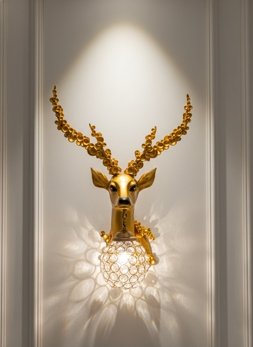 Swanart Elegant Deer Wall Lighting Fixture - Antler Design LED Sconce for Rustic Home Decor Light - Swanart