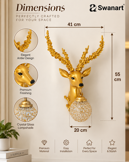 Swanart Elegant Deer Wall Lighting Fixture - Antler Design LED Sconce for Rustic Home Decor Light