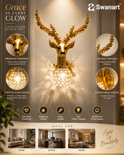 Swanart Elegant Deer Wall Lighting Fixture - Antler Design LED Sconce for Rustic Home Decor Light