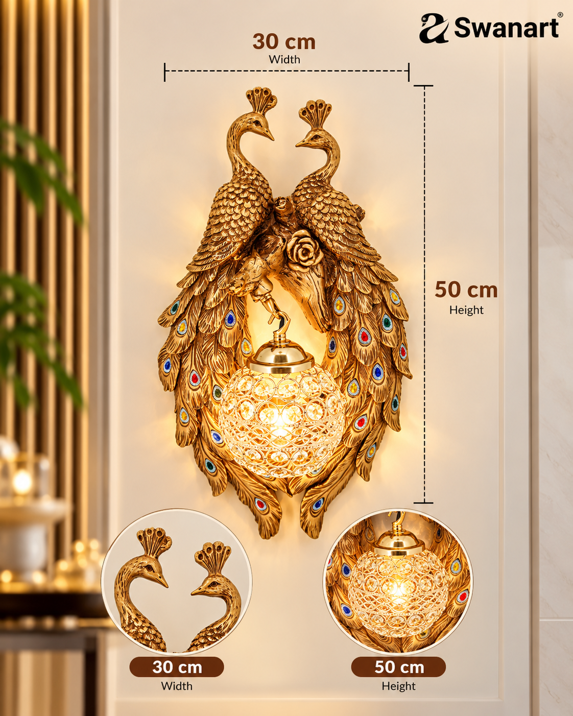 Exquisite Peacock Wall Sconce Royal Crystal Lighting - Swanart
