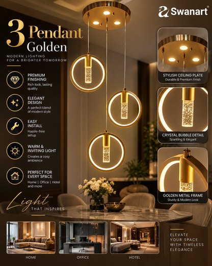 Swanart Radiant Charm Crystal Gel Golden Pendant Light - Elegant Hanging Ceiling Lamp with Sparkling Crystals for Home Decor