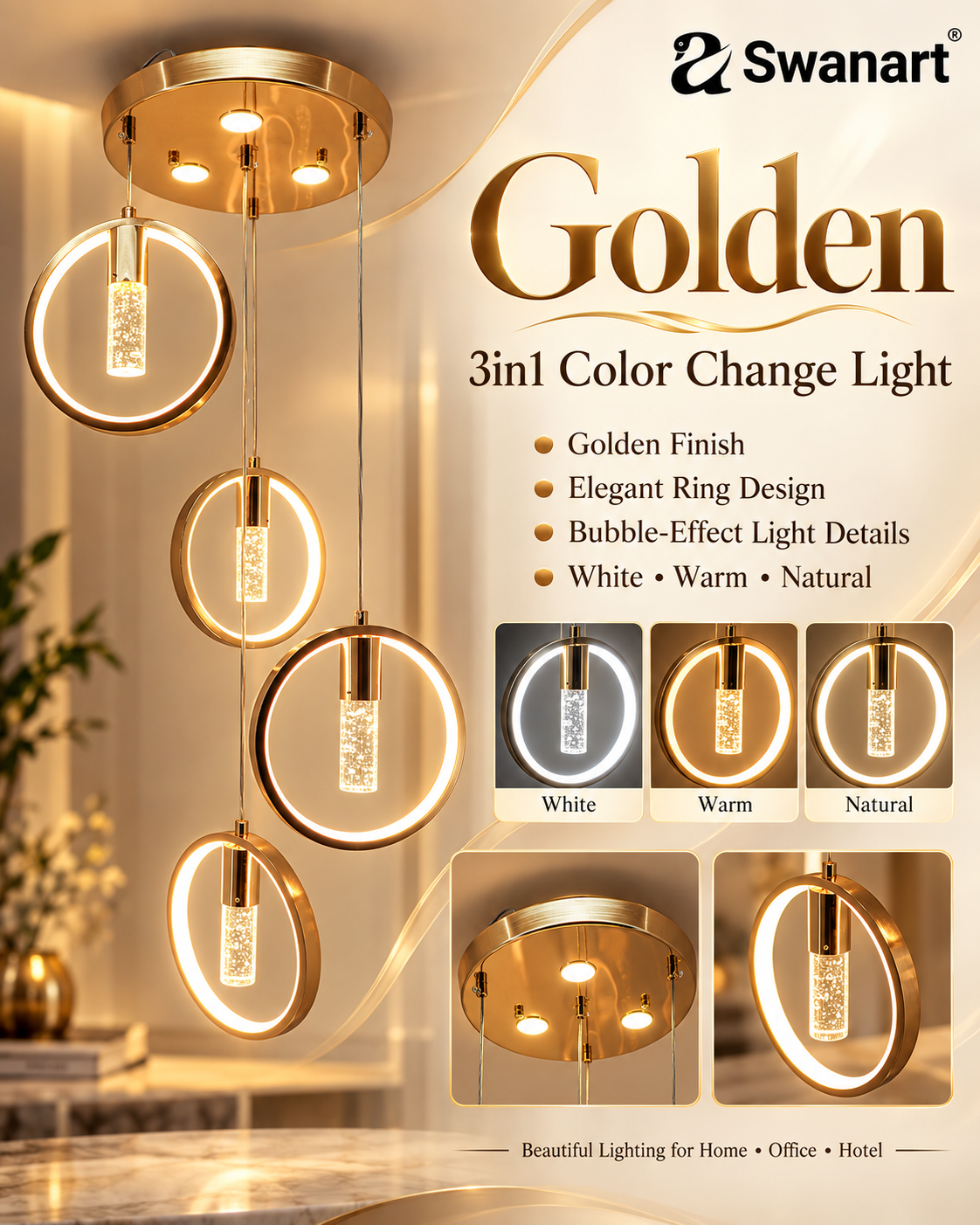 Swanart Radiant Charm Crystal Gel golden pendant light with sparkling crystals and elegant hanging design for home decor.