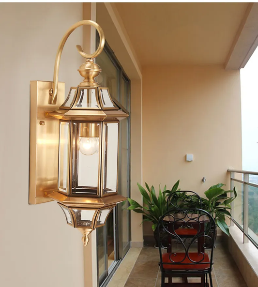 Swanart Modern Gold Outdoor Wall Lantern Light with Clear Glass Shade, Waterproof Exterior Wall Sconce for Porch, Balcony & Entryway, Elegant Vintage LED Wall Mounted Lamp - Swanart