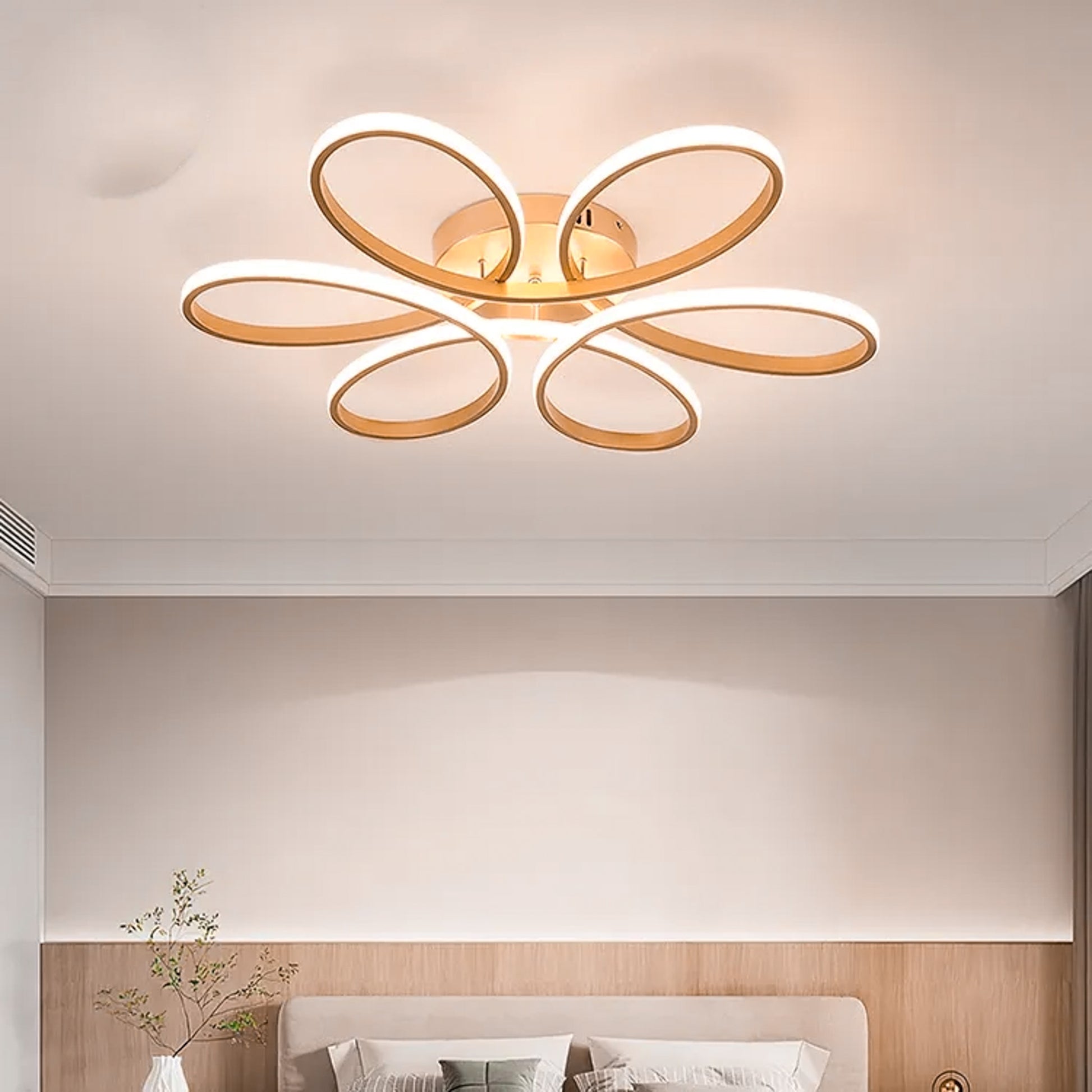 Swanart Modern LED Ceiling Light with Gold & Rose Gold Accents, Flower-Shaped Design, Energy-Saving LED, Ideal for Bedroom, Living Room, or Dining Area - Swanart