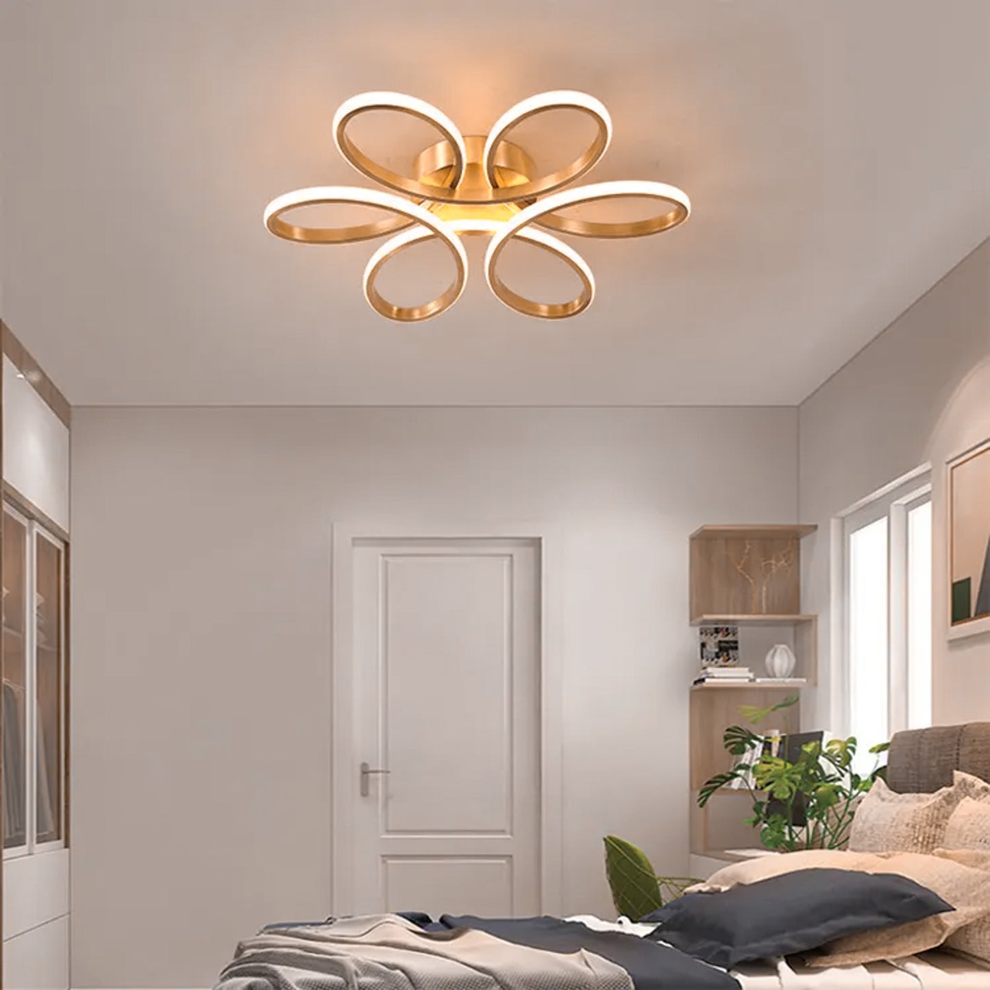 Swanart Modern LED Ceiling Light with Gold & Rose Gold Accents, Flower-Shaped Design, Energy-Saving LED, Ideal for Bedroom, Living Room, or Dining Area - Swanart