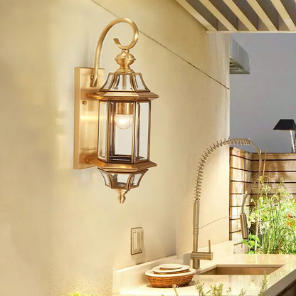 Swanart Modern Gold Outdoor Wall Lantern Light with Clear Glass Shade, Waterproof Exterior Wall Sconce for Porch, Balcony & Entryway, Elegant Vintage LED Wall Mounted Lamp - Swanart
