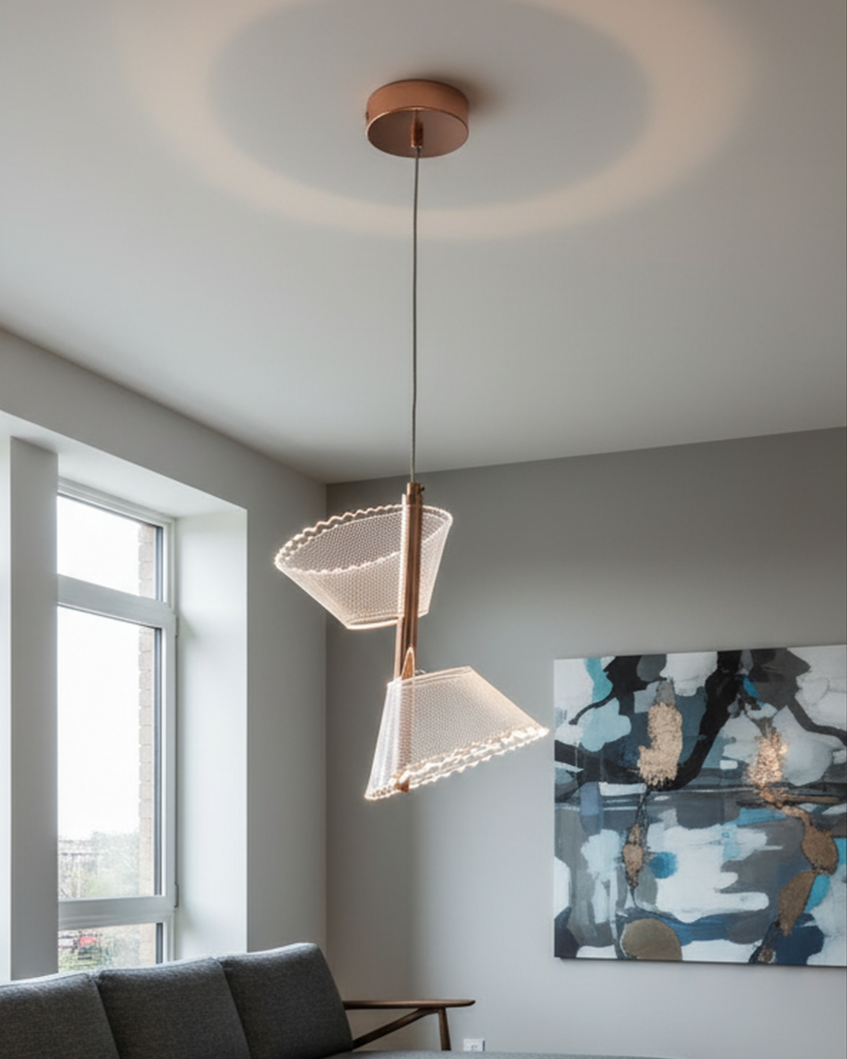 Swanart Modern Geometric LED Pendant Light, 27 cm Decorative Hanging Light with Adjustable Height, Contemporary Chandelier for Living Room, Dining Room & Bedroom, Designer Ceiling Light Fixture