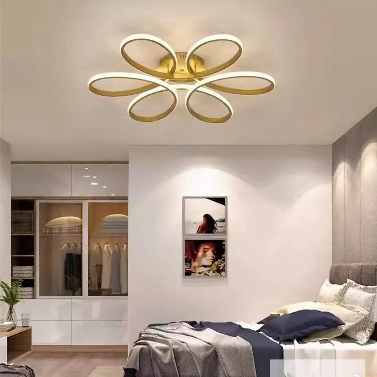 swanart Florex Modern LED Ceiling Light with Gold Accents, Flower-Shaped Design, Energy-Saving LED, Ideal for Bedroom, Living Room, or Dining Area - Swanart