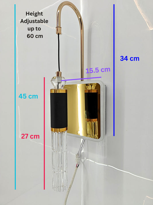 Swanart Modern Crystal Wall Sconce with LED Mirror - Elegant Bathroom Vanity Light Fixture with Gold Finish & Crystal Shade - Swanart