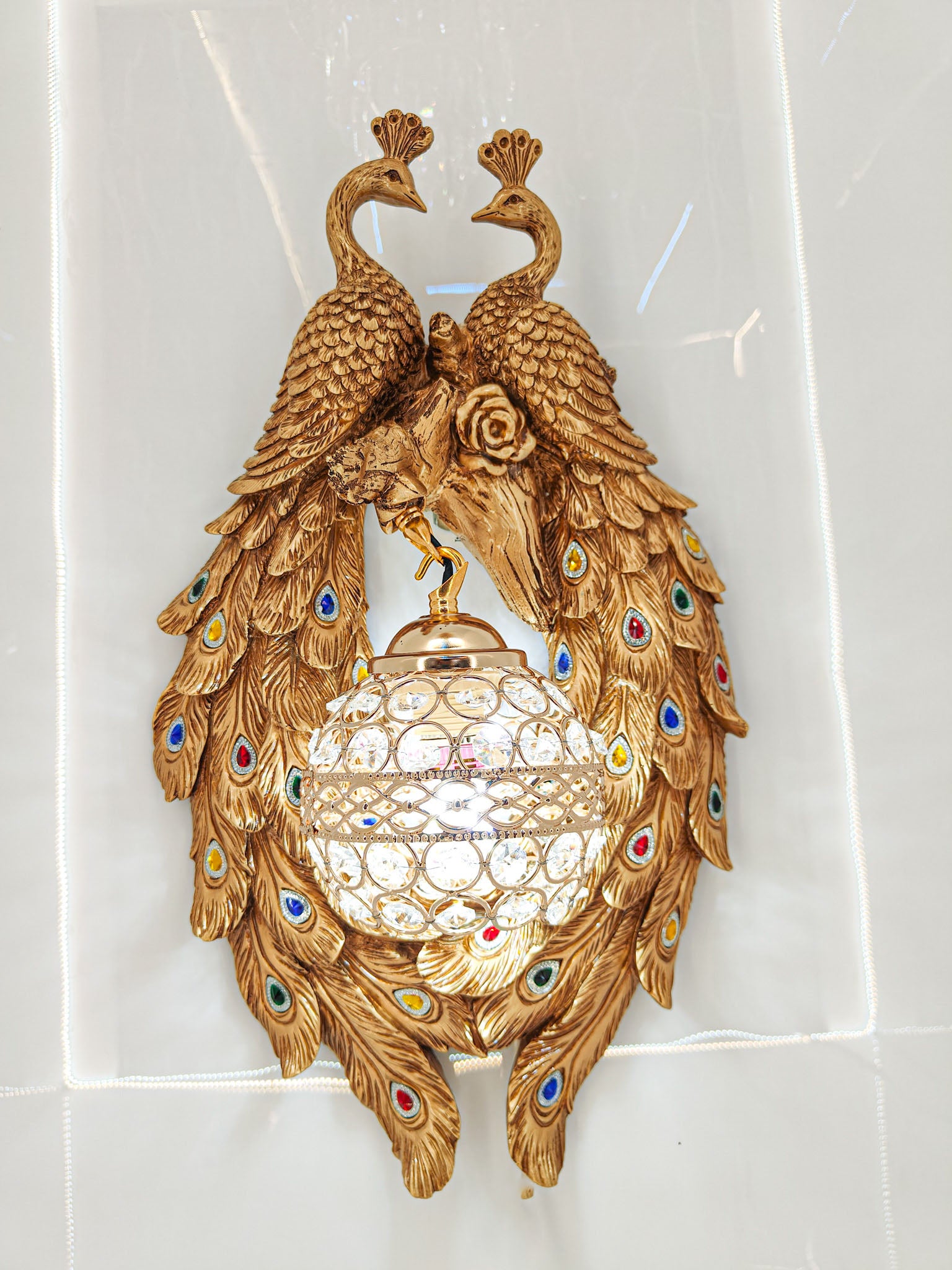 Exquisite Peacock Wall Sconce Royal Crystal Lighting - Swanart