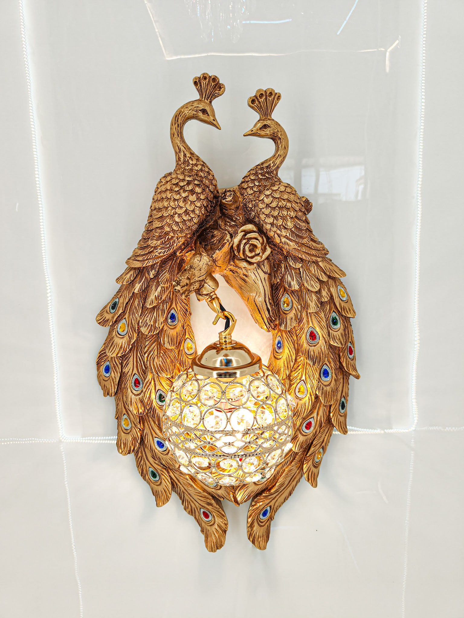 Exquisite Peacock Wall Sconce Royal Crystal Lighting - Swanart