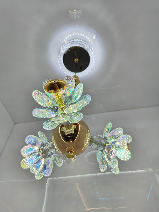 Swanart floral crystal LED ceiling light with 3-flower design and multi-color LEDs, ideal for living rooms, bedrooms, and parties