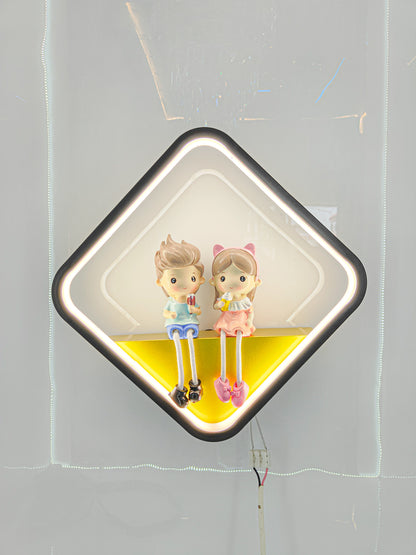 Swanart cute boy and girl couple night light with soft LED glow, nursery or bedroom decor, featuring adorable figurine lamps.