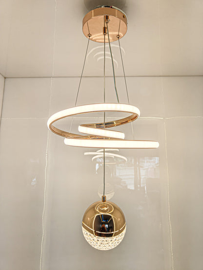 Swanart Modern LED Ceiling Pendant Light with Crystal Ball, Spiral Design Chandelier, Dimmable Hanging Lamp for Dining Room, Living Room, Bedroom, Hallway (Gold) - Swanart
