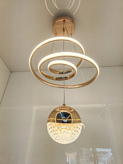 Swanart Modern LED Ceiling Pendant Light with Crystal Ball, Spiral Design Chandelier, Dimmable Hanging Lamp for Dining Room, Living Room, Bedroom, Hallway (Gold) - Swanart