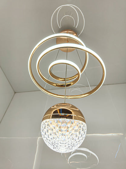 Swanart Modern LED Ceiling Pendant Light with Crystal Ball, Spiral Design Chandelier, Dimmable Hanging Lamp for Dining Room, Living Room, Bedroom, Hallway (Gold) - Swanart